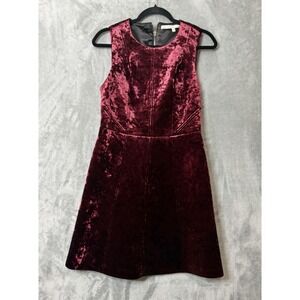 Rachel Rachel Roy Burgundy Crushed Velvet Fit Flare Mini Dress Sleeveless Size 4